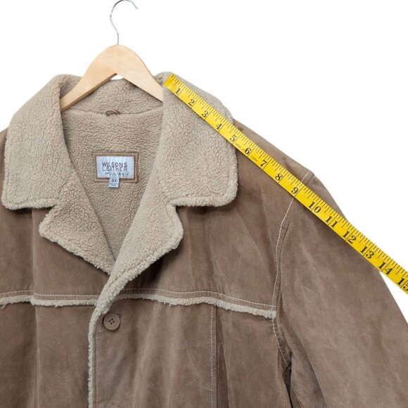 Vtg Wilsons Julian Leather Suede Jacket Mens Tan Sherpa Lined Mid Length Sz 2XL - Picture 8 of 9